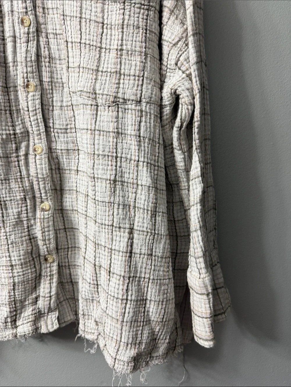 Free People "We The Free" Cardiff Plaid Tunic plaid gauze button down Top Large - Picture 7 of 9